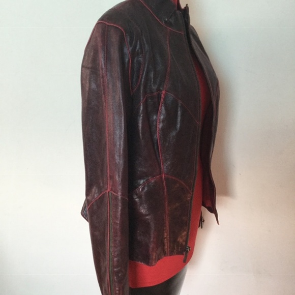 Siena Studio SZ S Burgundy Leather Jacket - Picture 5 of 7